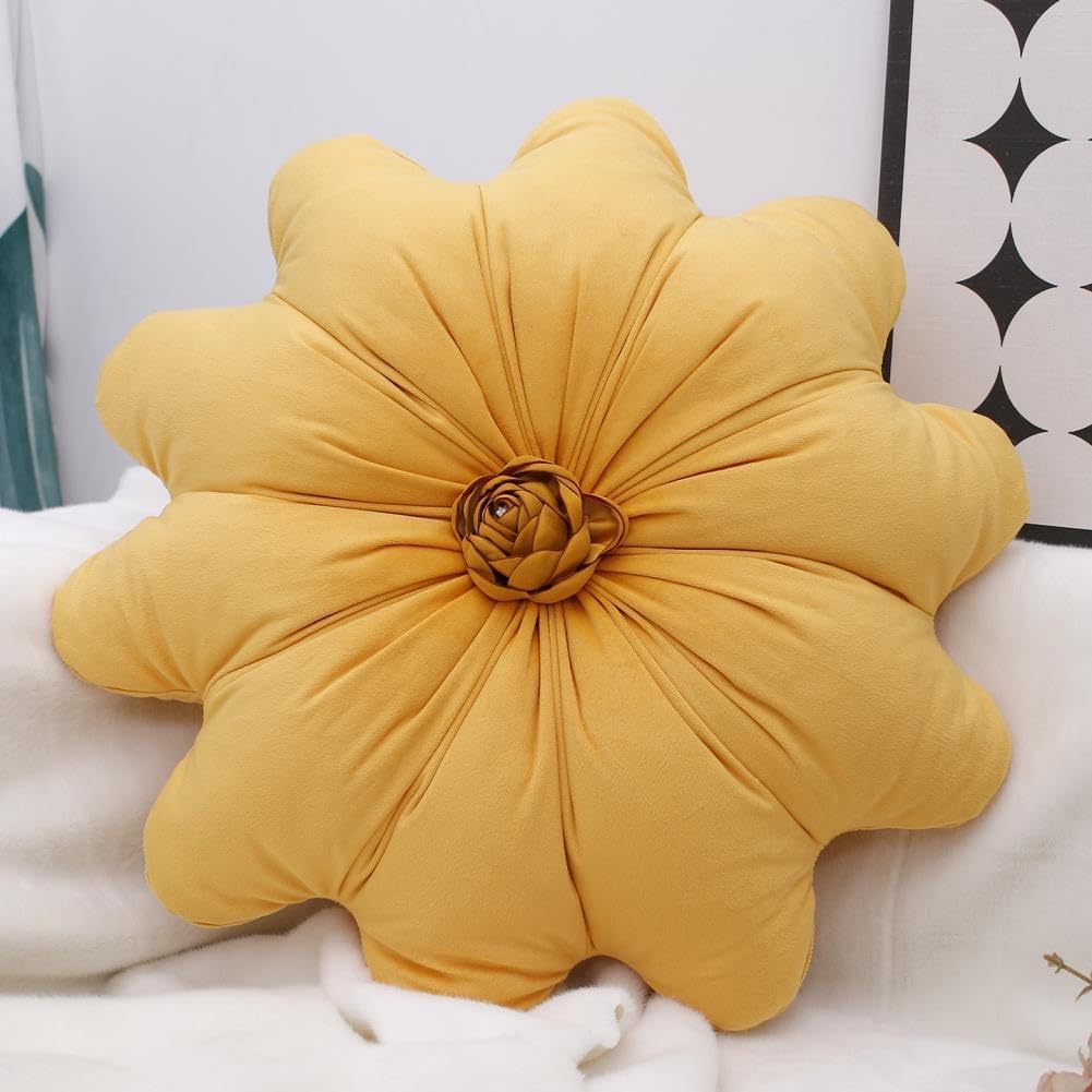 Flower Pillow Cushion Round Decorative Throw Pillows 15.7 Inch Velvet Flower Shaped Pillow Floral Cushion for Sofa, Couch, Vanity Chair, Bed (Green)