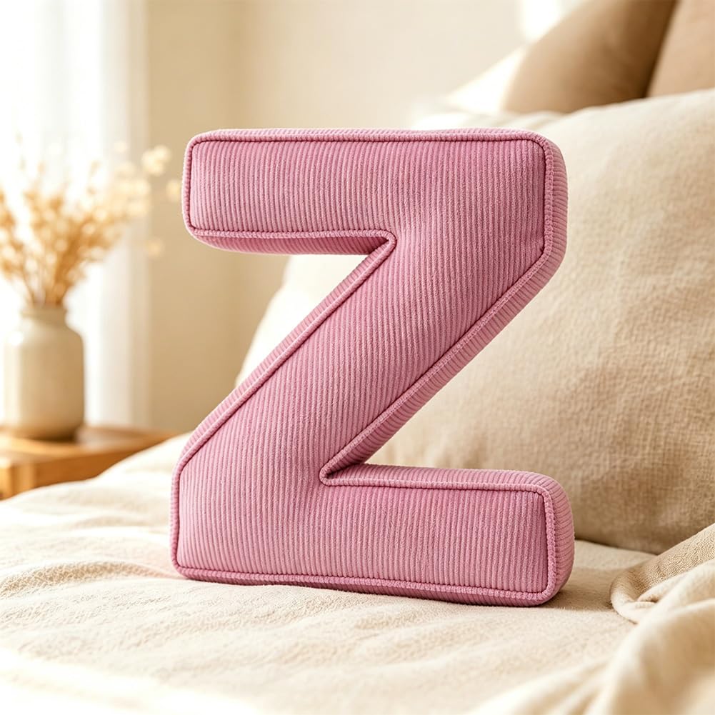 Pink Letter Plush Pillow, Letter Hugging Throw Pillows, Decorative Corduroy Initial Letter Shaped Throw Pillows, Letter Pillows English Alphabet A to Z for Sofa Bedroom Living Room Decor (M)