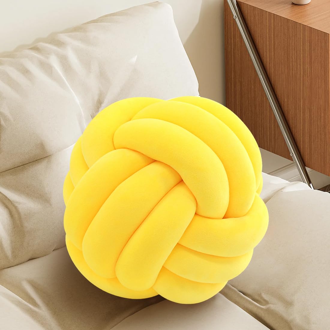 KUCCO Ivory Knot Pillow Ball, Handmade Knotted Throw Pillow, 7.87 Inch