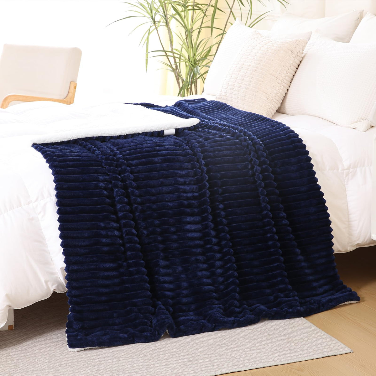 Burnt Orange Sherpa Fleece Throw Blanket 50”×60”Double-sided for Couch