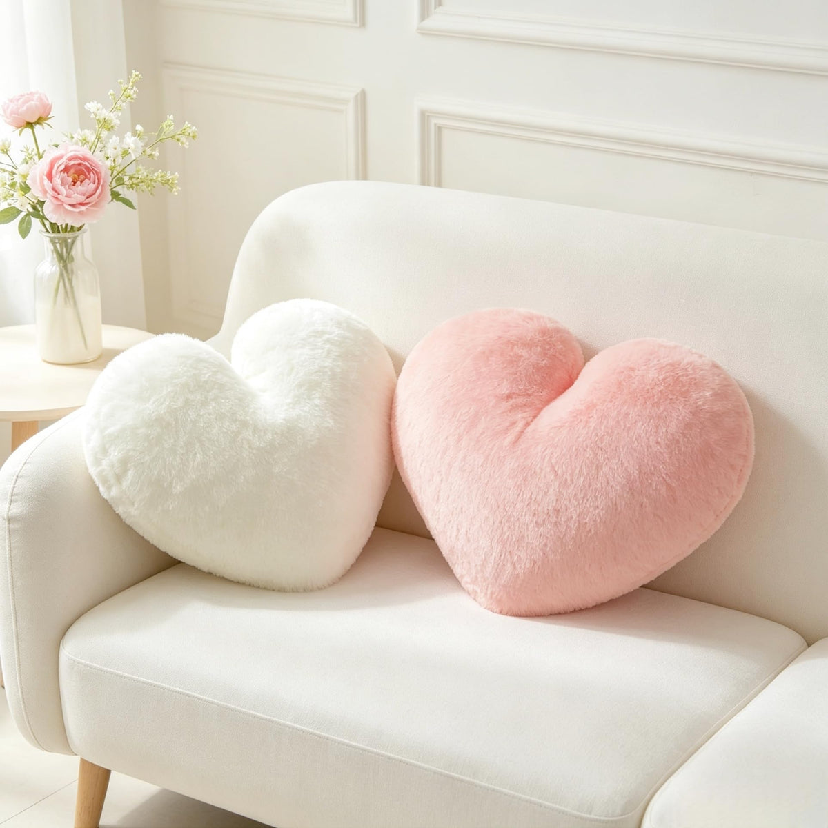2 Pcs Black Heart Pillow 16" Fluffy Decorative Throw Pillows for Couch Bed