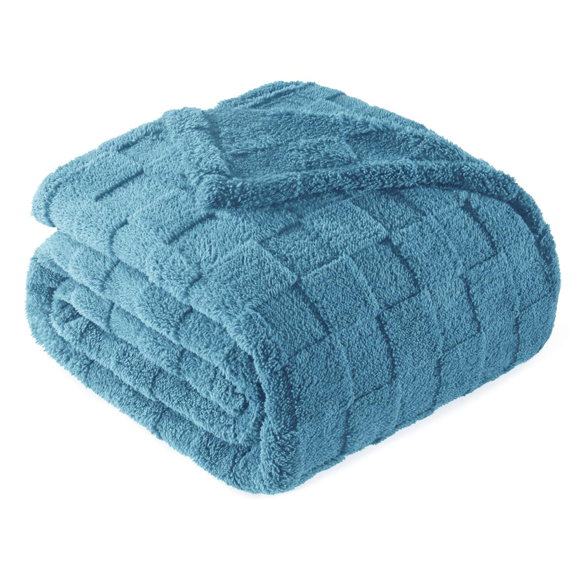 Exclusivo Mezcla 3D Checkered Fleece Throw Blanket for Couch, Ivory