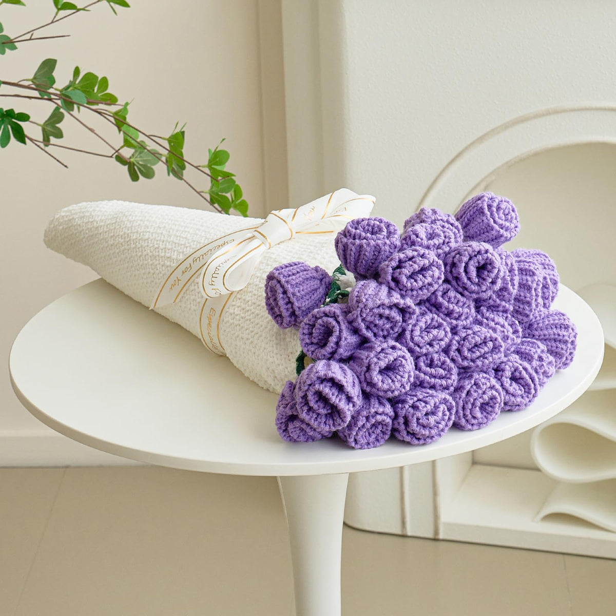 Crochet Flower Bouquet Throw Blanket, Handmade Knitted Blanket with Rose Flowers, Cute Romantic Gift for Her Girlfriend Mom Mother’s Day Valentine Wedding Anniversary Birthday, Pink and White
