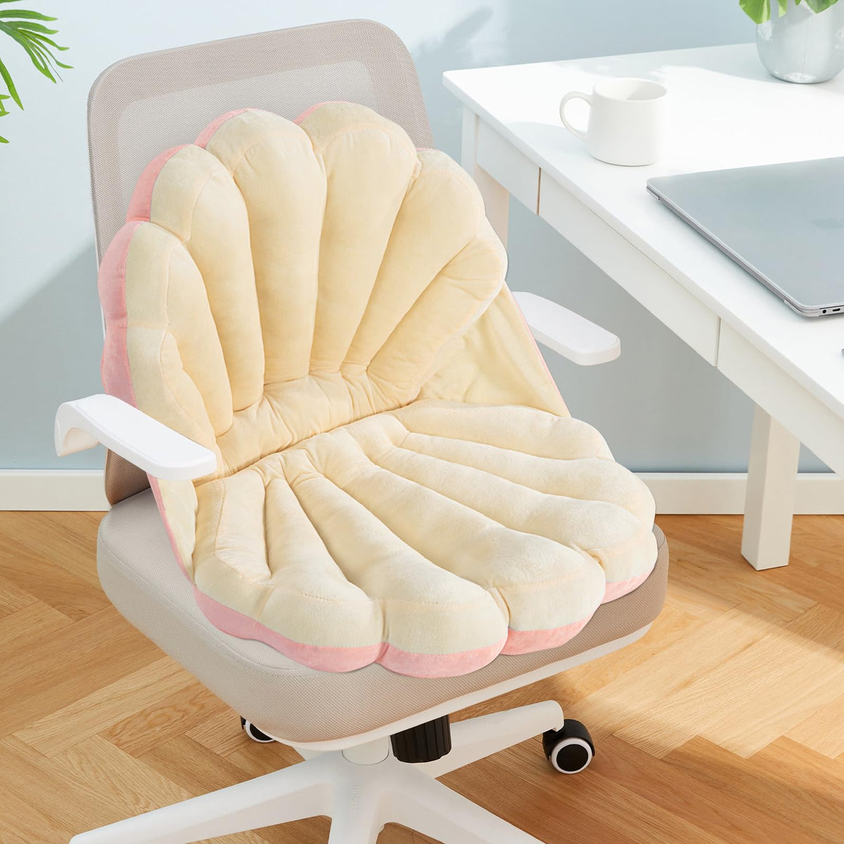 HOMBYS Shell Shaped Seat Cushion with Backrest, Cute Gaming Chair Cushion, Openable Shell Pillow, Throw Pillow & Decorative Pillow for Bed, Couch & Sofa, Ocean Theme Seashell Home Decor, (Blue)