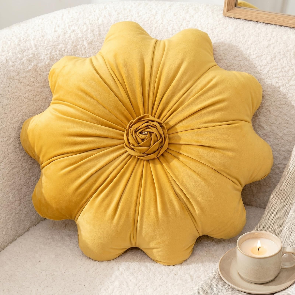Flower Pillow,Olive Green Round Throw Pillows 15.7"