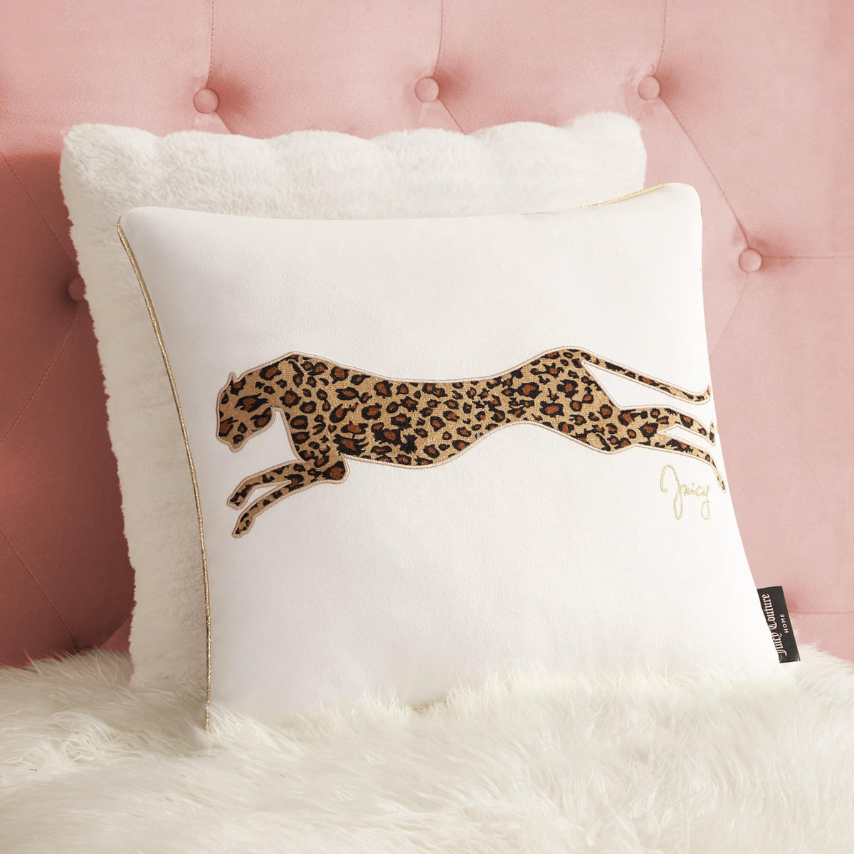 Juicy Couture Reversible Velvet Cheetah Pillow, 14" x 24" Decorative Pillow, Black