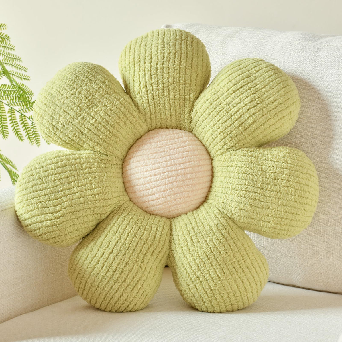 Flower Shaped Pillow, Daisy Decorative Throw Seat Cushion, 14.9" Ivory