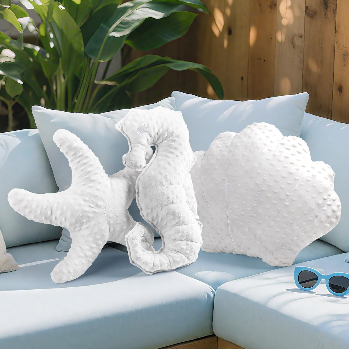 AELS Coastal Throw Pillows Set of 3, Starfish Shell Seahorse Pillows, Beach Ocean Nautical Themed Smooth Soft Minky Decorative Throw Pillows, Cute Pillow for Couch Sofa Bed Living Room Bedroom, White