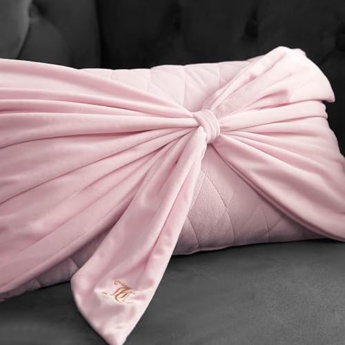 Juicy Couture Velvet Bow Designer Decorative Pillow - 10"x18", Light Pink