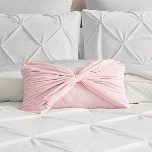 Juicy Couture Velvet Bow Designer Decorative Pillow - 10"x18", Light Pink
