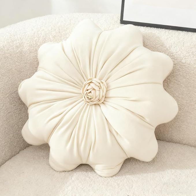 Flower Pillow Cushion Round Decorative Throw Pillows 15.7 Inch Velvet Flower Shaped Pillow Floral Cushion for Sofa, Couch, Vanity Chair, Bed (Green)