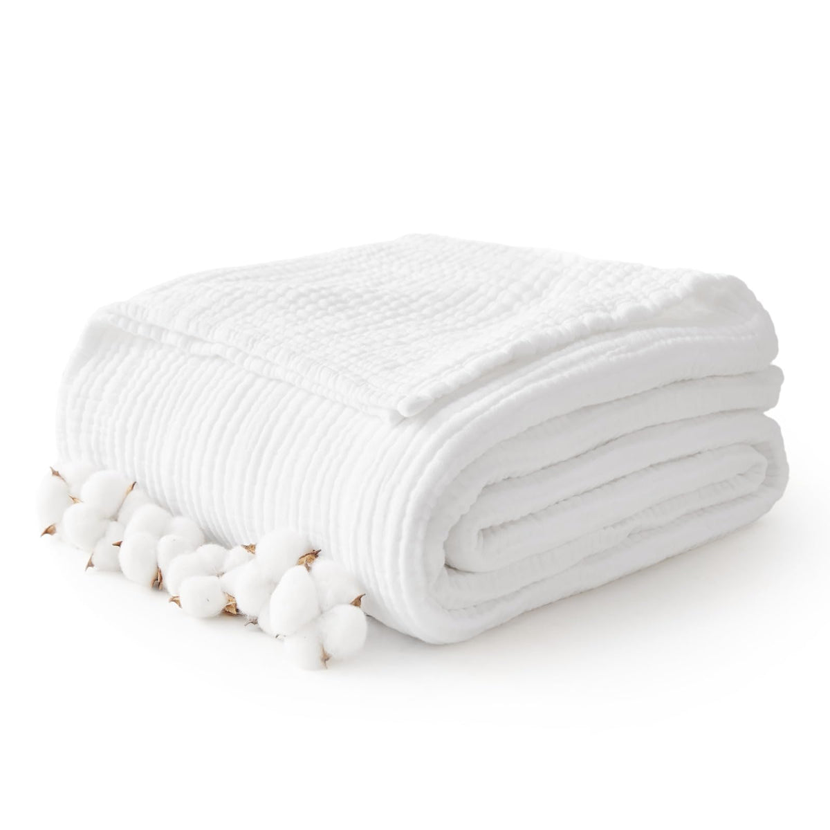 100% Cotton Muslin Blanket for Adults, 6-Layer Large Throw, Beige Linen