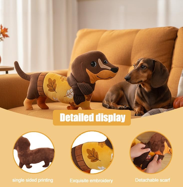 Tian Zhun Fall Pillow Dachshund Pillow 13.8 x 12.21 Inch Dachshund Fall Decor Weiner Dog Gifts Autumn Thanksgiving Holiday Decoration for Sofa