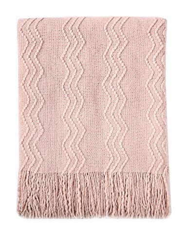 BOURINA Beige Throw Blanket 50x60 Inch Boho Knitted Soft Throw Sofa Blanket