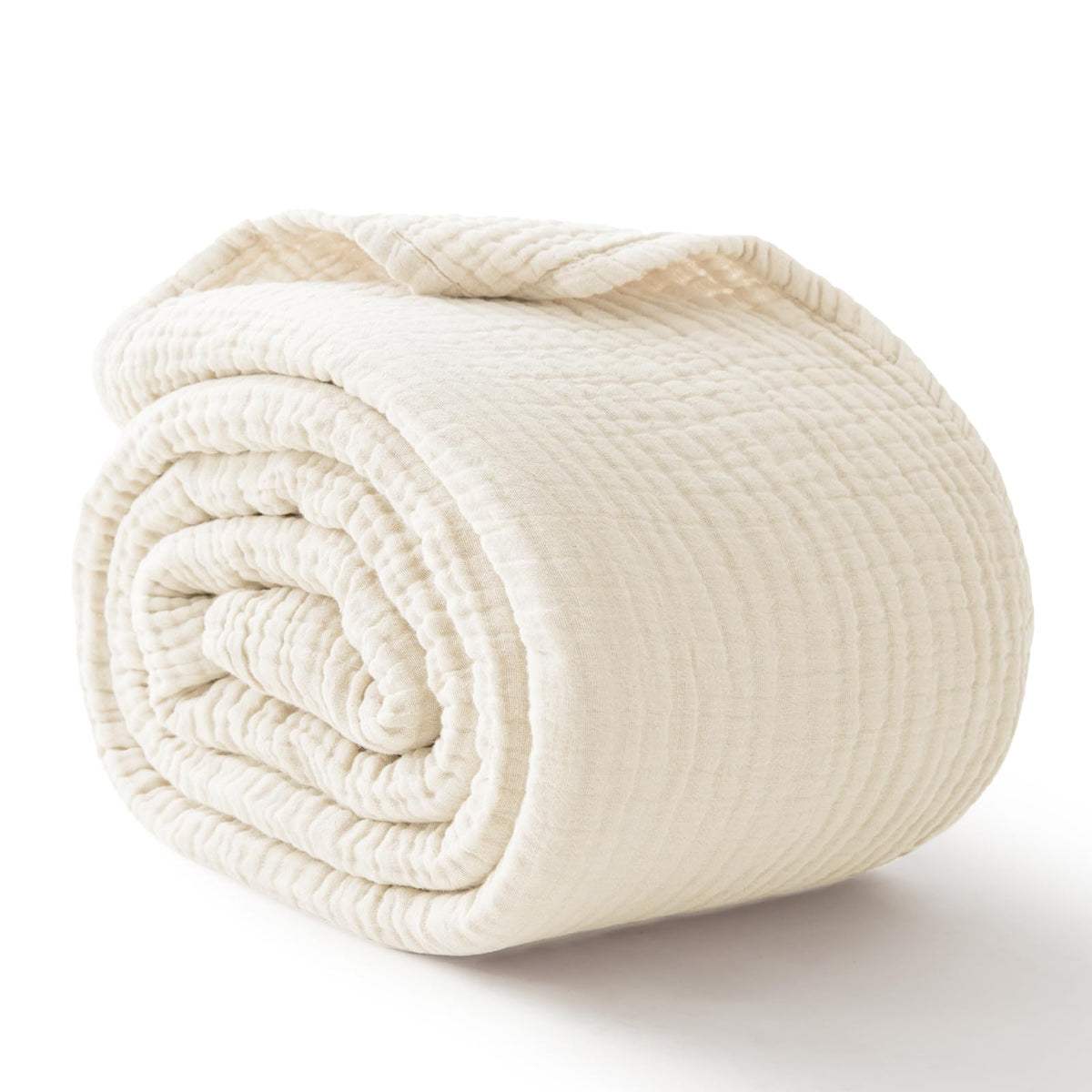 100% Cotton Muslin Blanket for Adults, 6-Layer Large Throw, Beige Linen