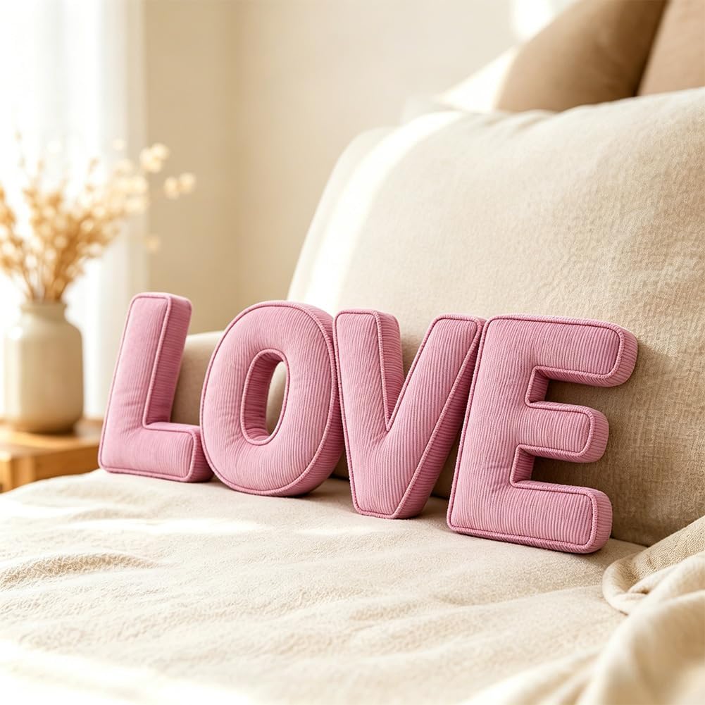 Pink Letter Plush Pillow, Letter Hugging Throw Pillows, Decorative Corduroy Initial Letter Shaped Throw Pillows, Letter Pillows English Alphabet A to Z for Sofa Bedroom Living Room Decor (M)