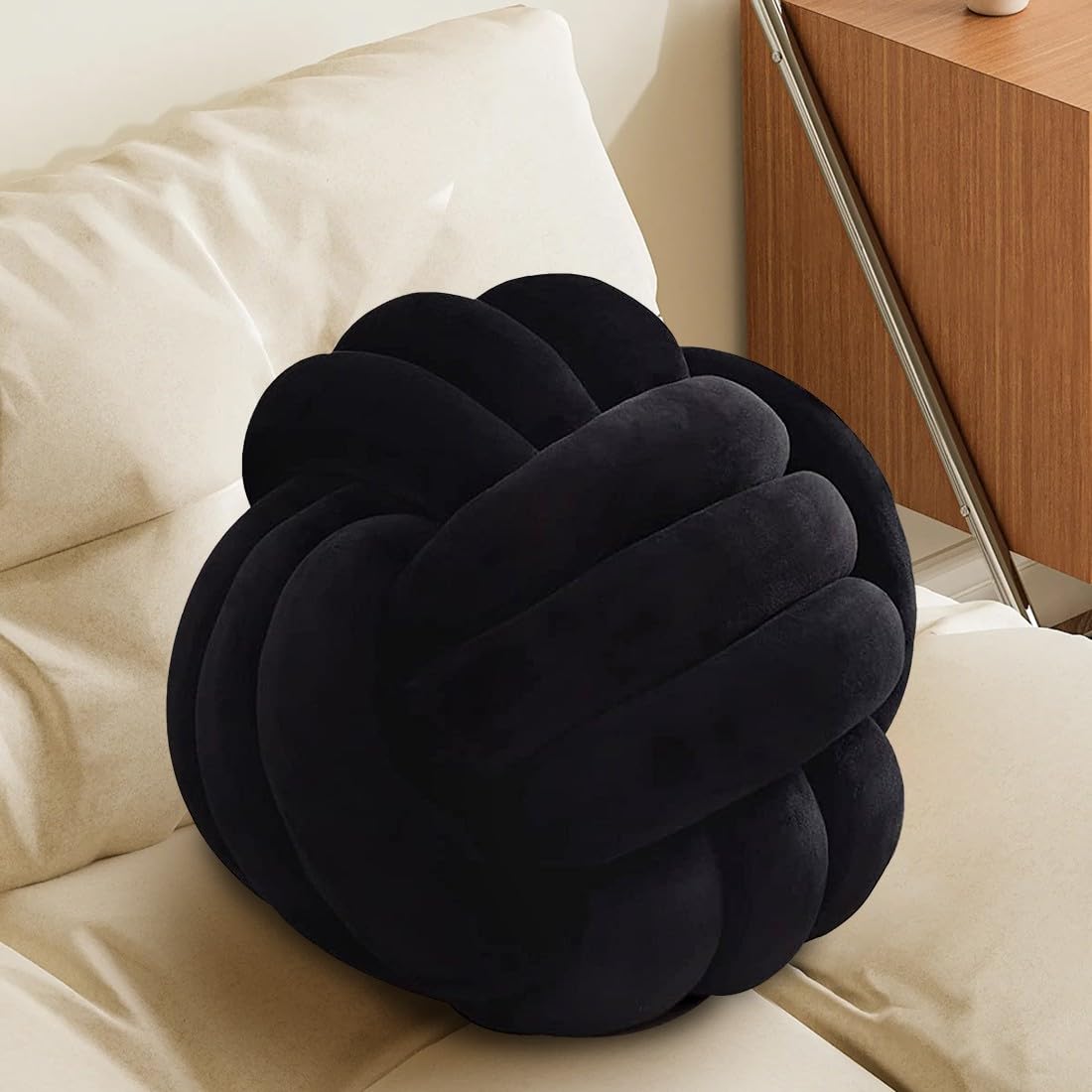KUCCO Ivory Knot Pillow Ball, Handmade Knotted Throw Pillow, 7.87 Inch