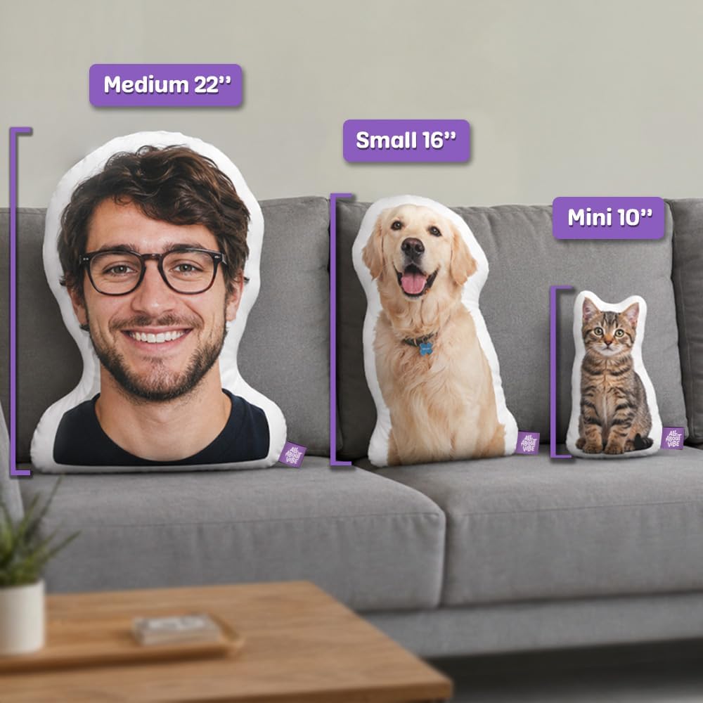 All About Vibe Custom Face Pillow, Personalized Photo Pillow, Custom Person Pillow, Picture Throw Pillow, Custom Pet Pillow - Personalized Gift for Boyfriend, Girlfriend, Birthday, Dog Memorial Decor