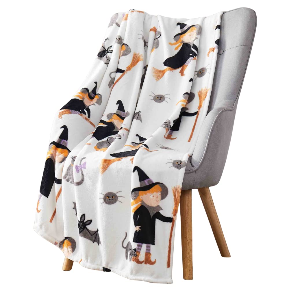 Halloween Fleece Throw Blanket, Black Bats on Gray, 50"x70" Oversized
