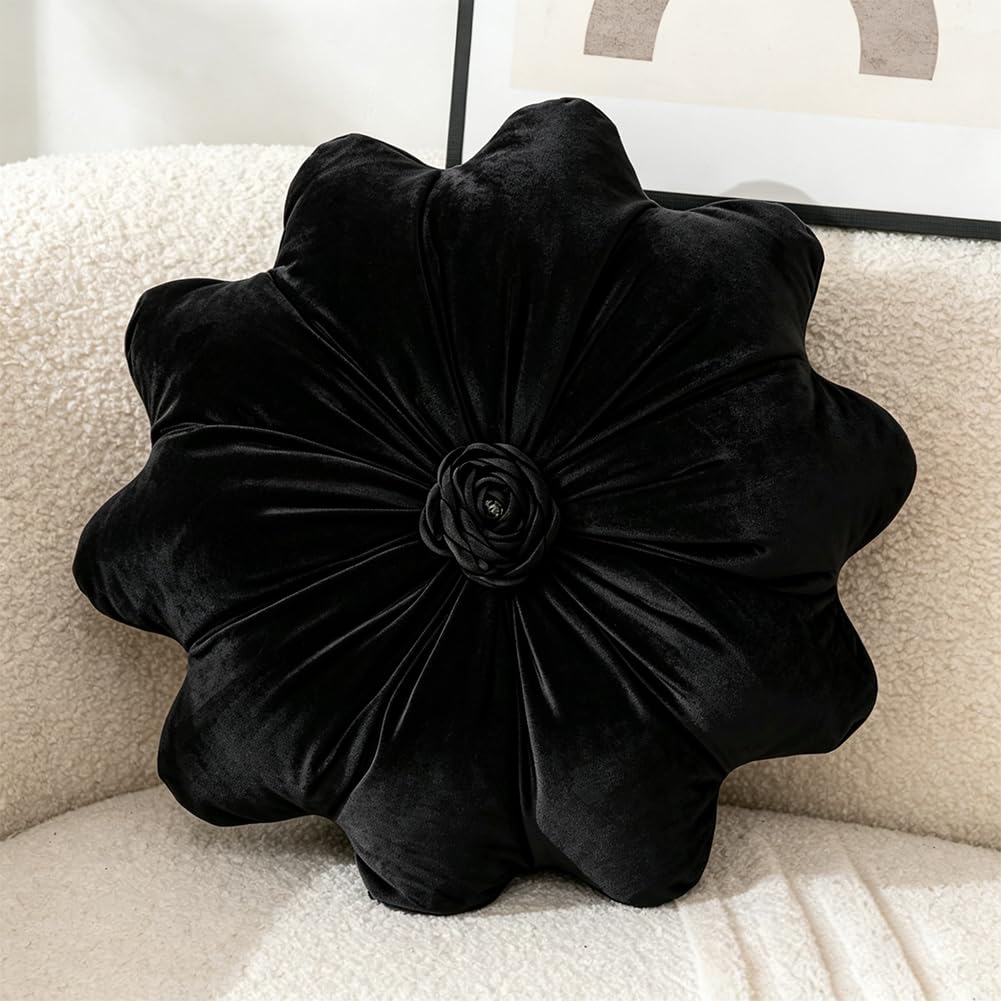 Flower Pillow Cushion Round Decorative Throw Pillows 15.7 Inch Velvet Flower Shaped Pillow Floral Cushion for Sofa, Couch, Vanity Chair, Bed (Green)