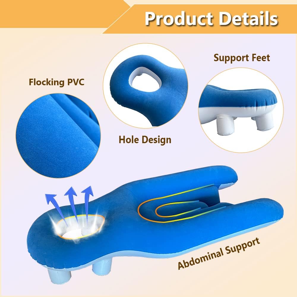 Face Down Pillow After Eye Surgery, Prone Pillow with Arm Hole for Sleeping, Retinal Detachment Vitrectomy Recovery Lying Pillows, Inflatable Face Support Post Eye Surgery Head Cradle (Blue)