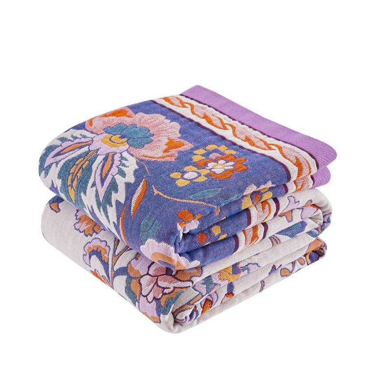 XIBLC Boho Throw Blanket, 100% Cotton Ultra Soft Luxury Throw Rustic Quilt, 50"x60" Floral Bird Butterfly Farmhouse Decor Bed Blankets, All Season Rustic Reversible Bohemian Throw for Bed - Yellow