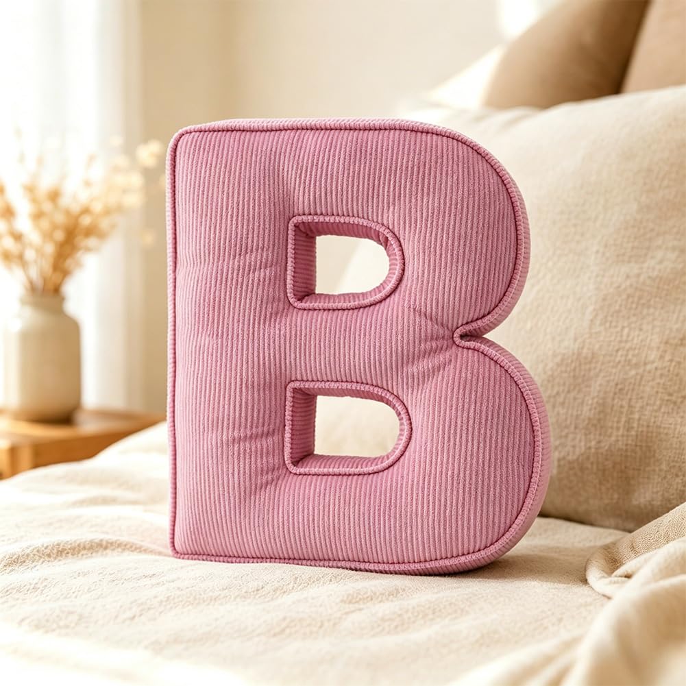 Pink Letter Plush Pillow, Letter Hugging Throw Pillows, Decorative Corduroy Initial Letter Shaped Throw Pillows, Letter Pillows English Alphabet A to Z for Sofa Bedroom Living Room Decor (M)