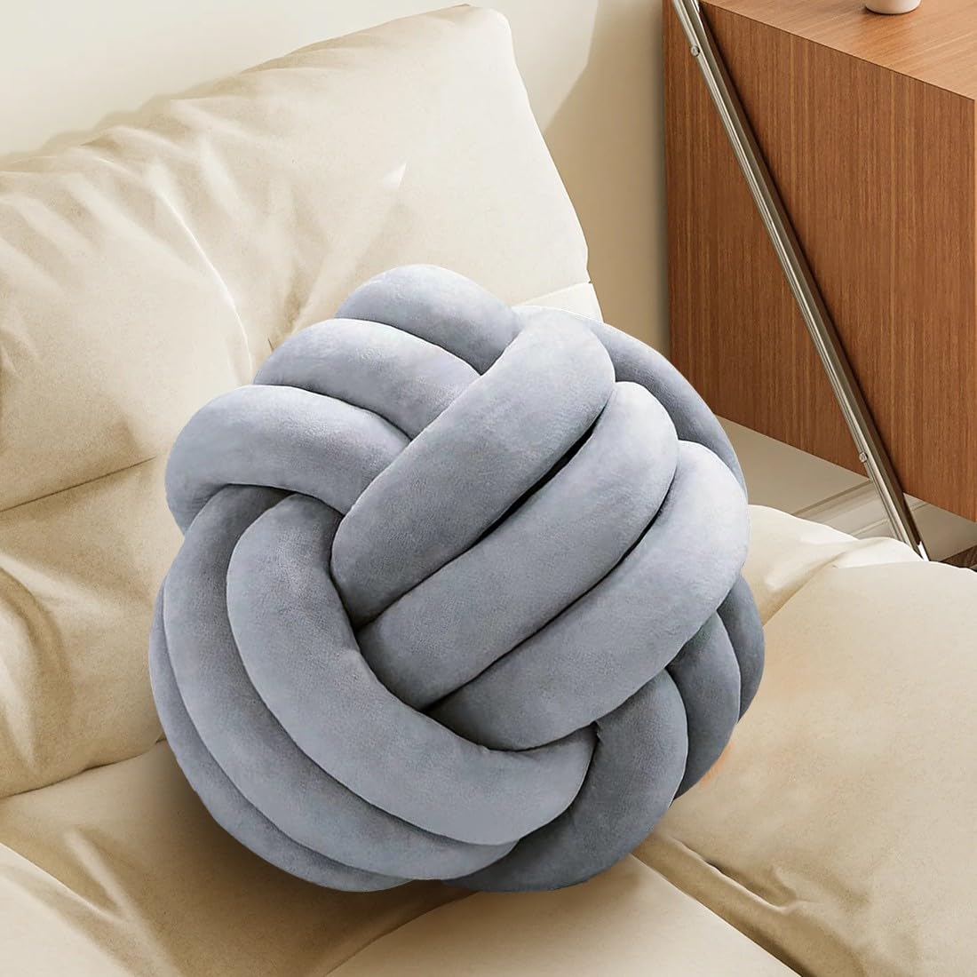 KUCCO Ivory Knot Pillow Ball, Handmade Knotted Throw Pillow, 7.87 Inch