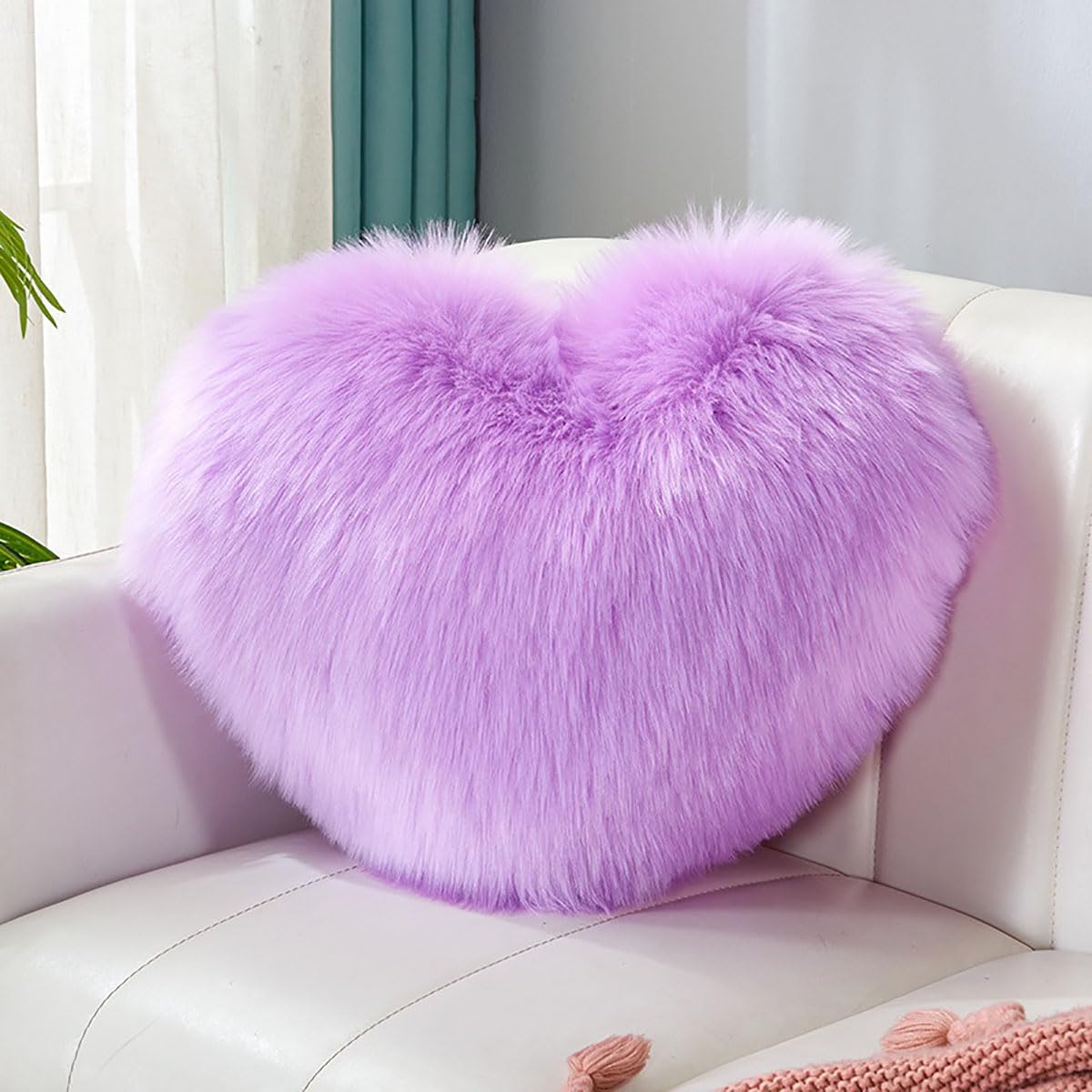 Fluffy Heart-Shaped Pillow, Sofa Bed Decoration, Pillow Decoration, Room Pillow (Pink, 11.81inch X 15.74inch)