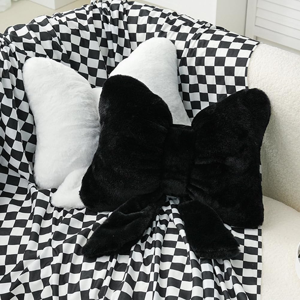 2Pack Soft Furry Bow Throw Pillows Cute Bowknot Plush Pillow Home Decor Stuffed Bow Lumbar Pillow for Bed Couch Living Room Decor (Pink)