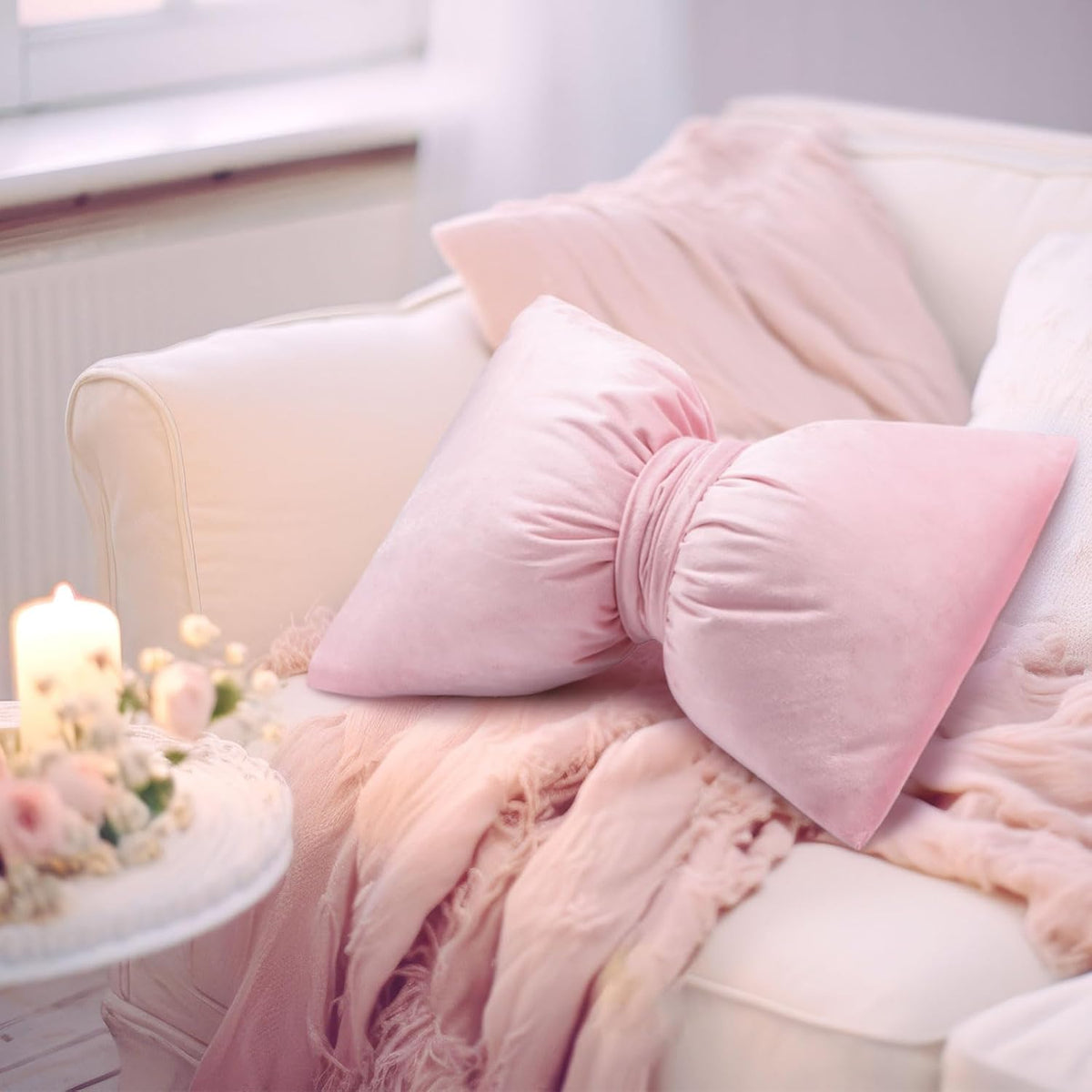 Beeveer Pink 2 Pcs Coquette Bow Pillow Velvet Bow Decor