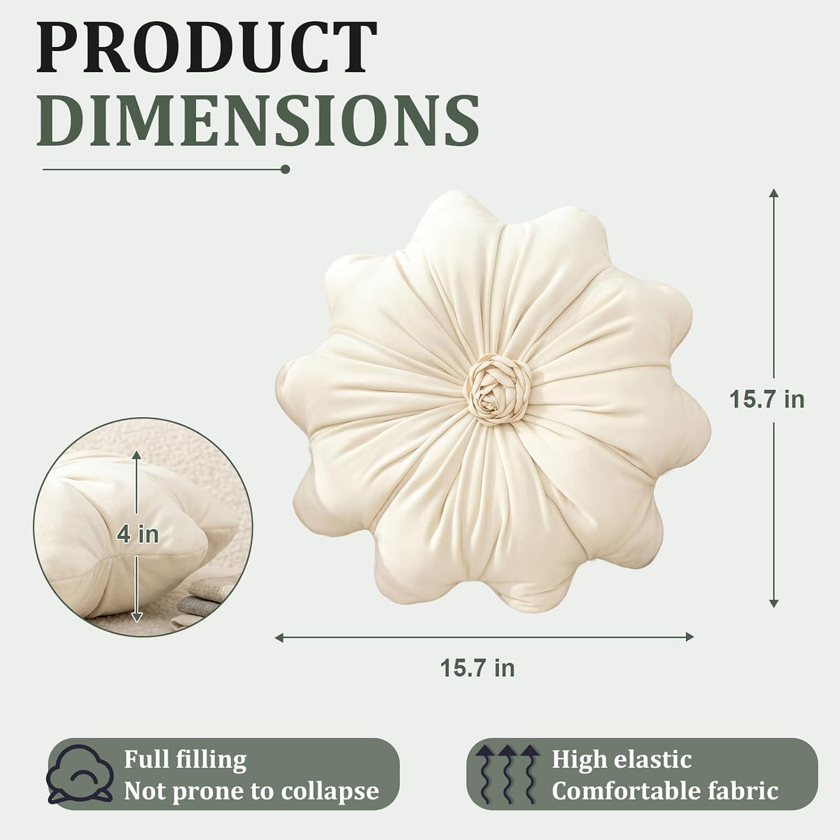 Flower Pillow,Olive Green Round Throw Pillows 15.7"