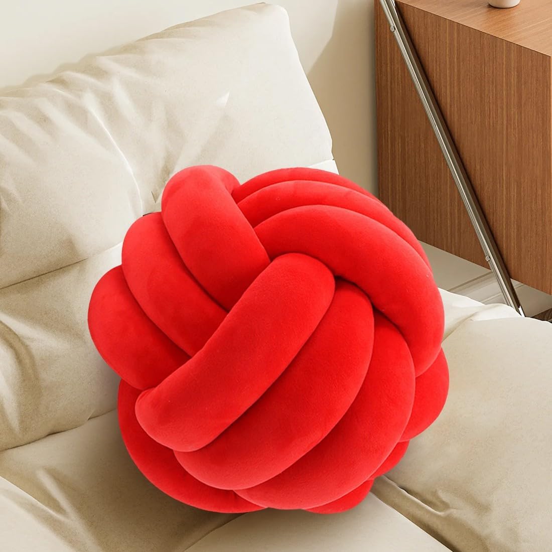 KUCCO Ivory Knot Pillow Ball, Handmade Knotted Throw Pillow, 7.87 Inch