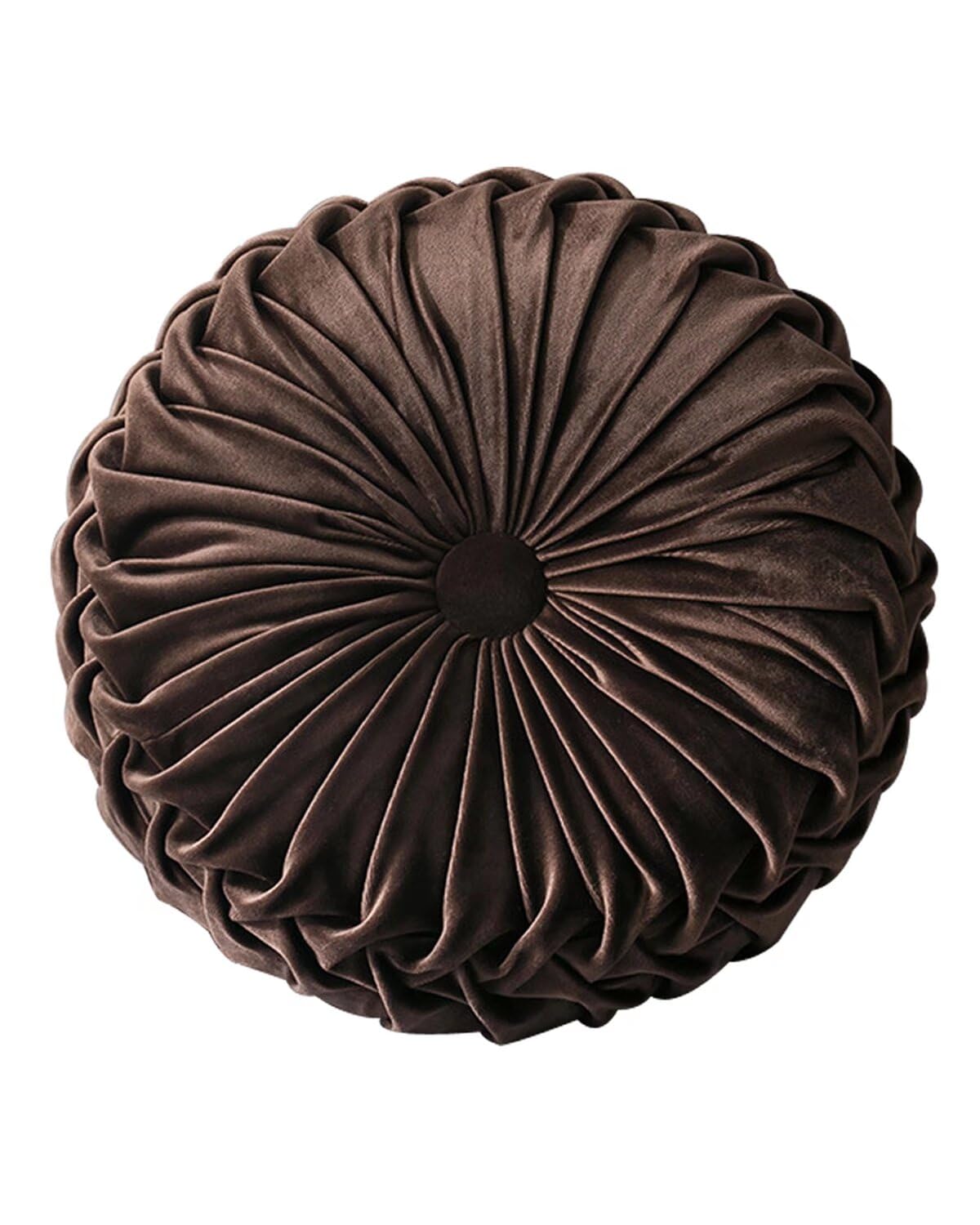 HLOVME Round Velvet Pillow for Couch Small Handmade Decorative Throw Pillow for Bed Bedroom 13.7” Wine Red