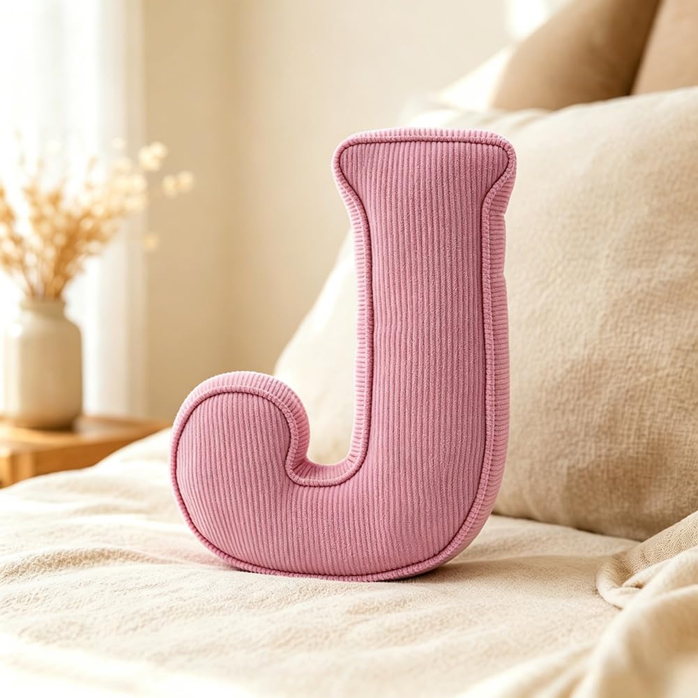 Pink Letter Plush Pillow, Letter Hugging Throw Pillows, Decorative Corduroy Initial Letter Shaped Throw Pillows, Letter Pillows English Alphabet A to Z for Sofa Bedroom Living Room Decor (M)