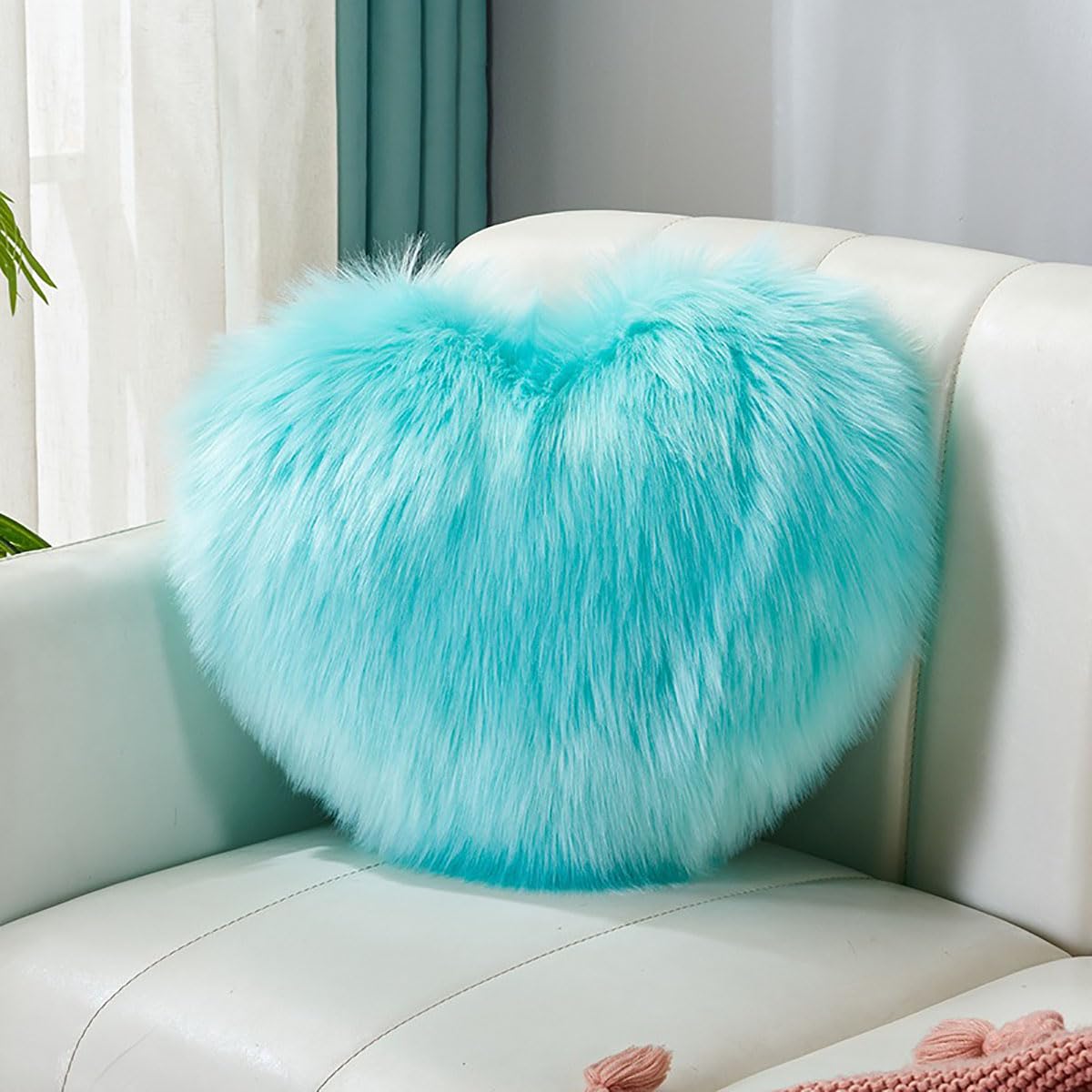 Fluffy Heart-Shaped Pillow, Sofa Bed Decoration, Pillow Decoration, Room Pillow (Pink, 11.81inch X 15.74inch)