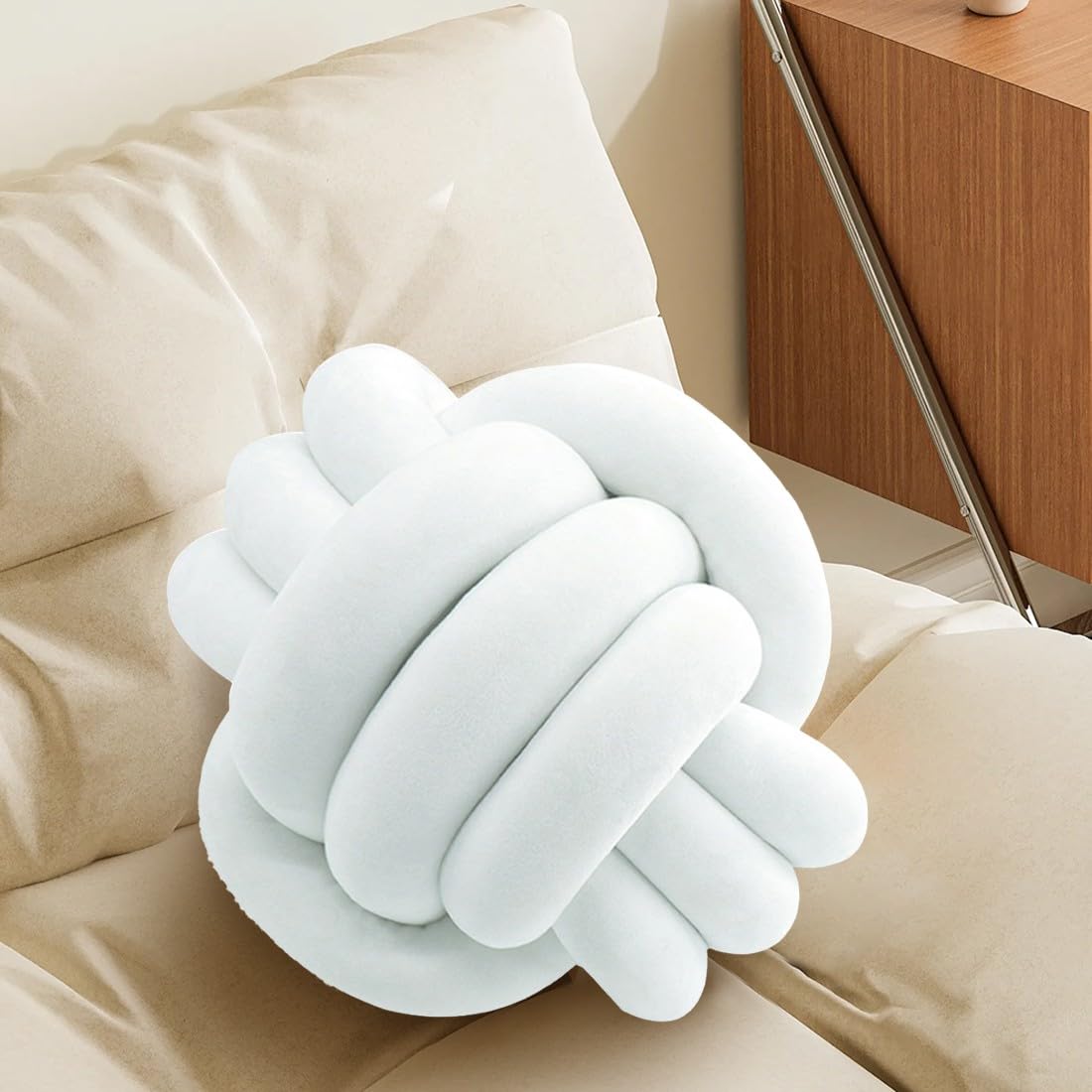KUCCO Ivory Knot Pillow Ball, Handmade Knotted Throw Pillow, 7.87 Inch