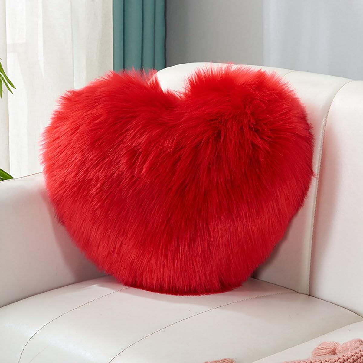 Fluffy Heart-Shaped Pillow, Sofa Bed Decoration, Pillow Decoration, Room Pillow (Pink, 11.81inch X 15.74inch)