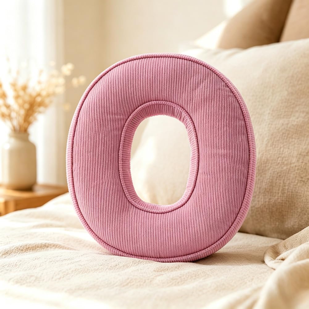 Pink Letter Plush Pillow, Letter Hugging Throw Pillows, Decorative Corduroy Initial Letter Shaped Throw Pillows, Letter Pillows English Alphabet A to Z for Sofa Bedroom Living Room Decor (M)