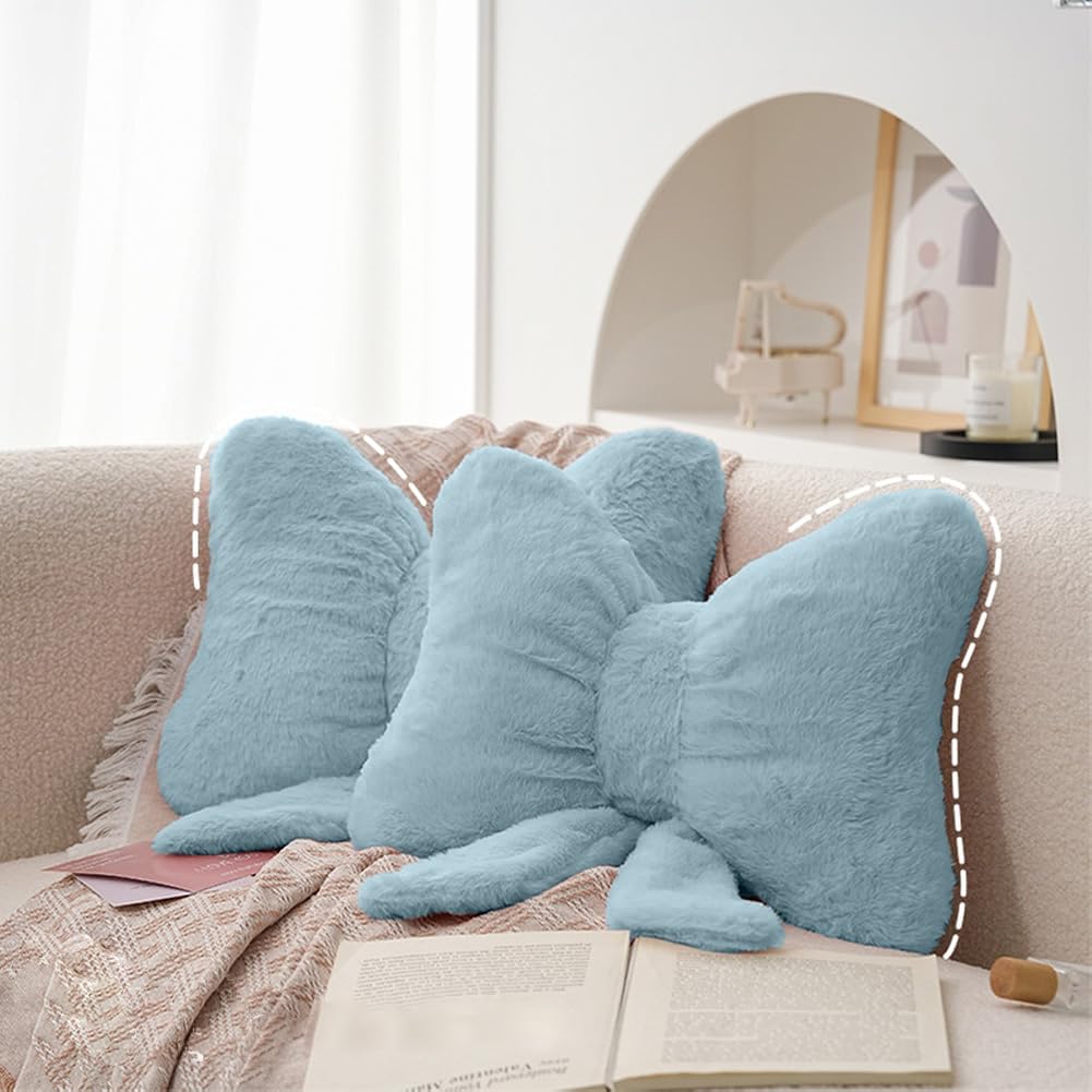 2Pack Soft Furry Bow Throw Pillows Cute Bowknot Plush Pillow Home Decor Stuffed Bow Lumbar Pillow for Bed Couch Living Room Decor (Pink)
