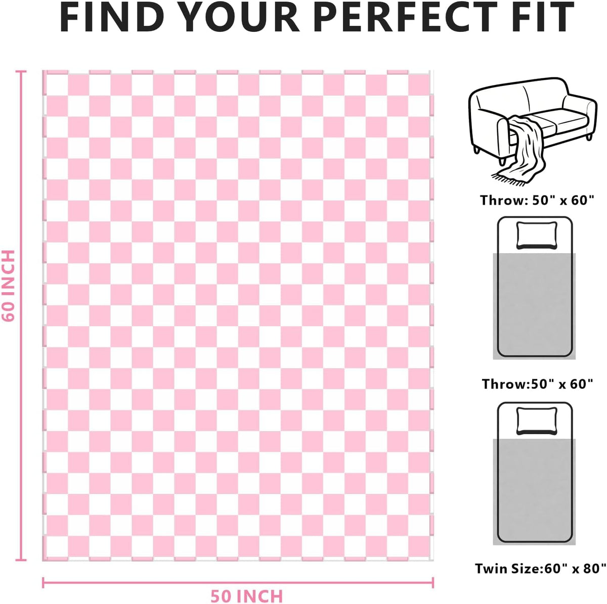 Edenleaf Pink Checkered Fleece Throw Blanket for Couch Warm Home Decor