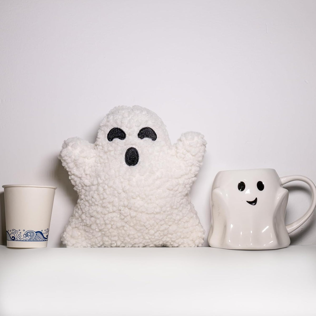 Ghost Pillow, Halloween Bedding - Ghost-Shaped Throw Pillow (7.9 inches)