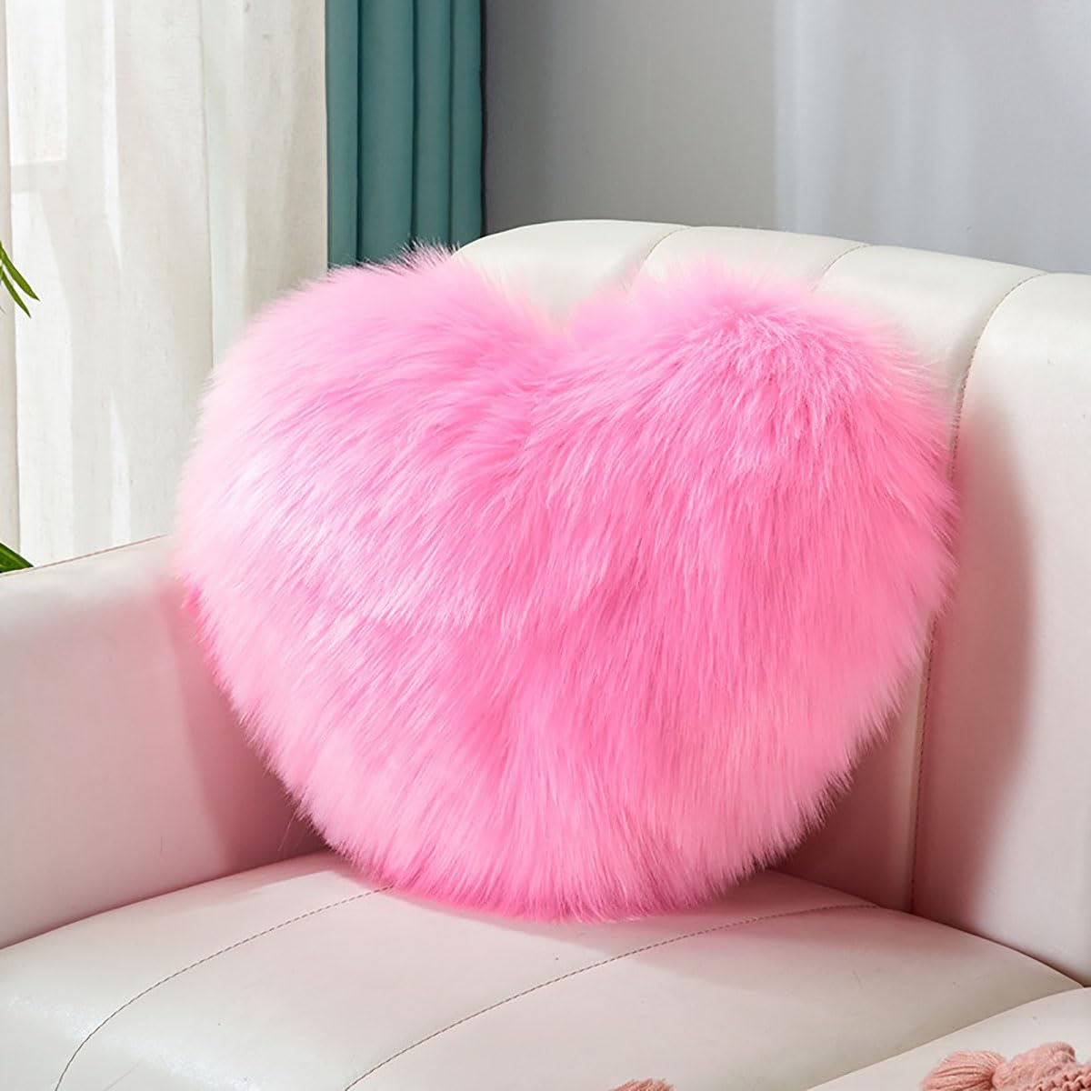 Fluffy Heart-Shaped Pillow, Sofa Bed Decoration, Pillow Decoration, Room Pillow (Pink, 11.81inch X 15.74inch)