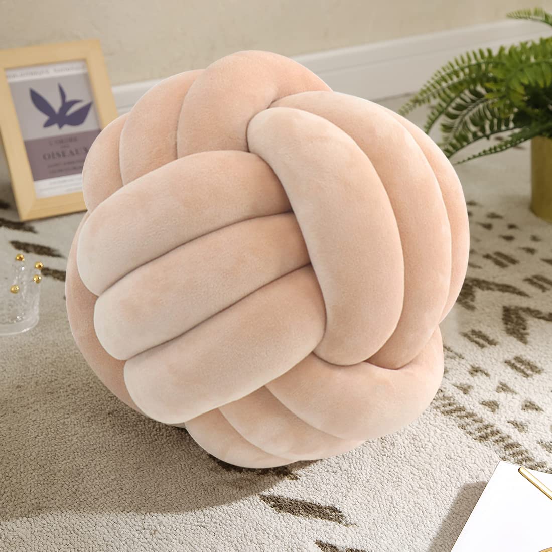 KUCCO Ivory Knot Pillow Ball, Handmade Knotted Throw Pillow, 7.87 Inch
