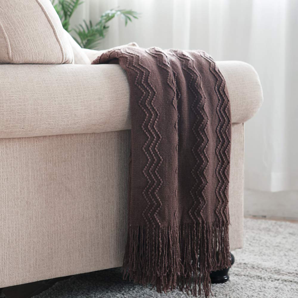 BOURINA Beige Throw Blanket 50x60 Inch Boho Knitted Soft Throw Sofa Blanket
