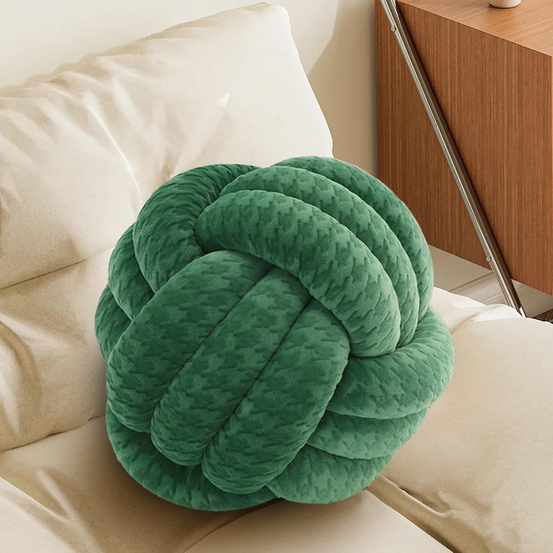 KUCCO Ivory Knot Pillow Ball, Handmade Knotted Throw Pillow, 7.87 Inch
