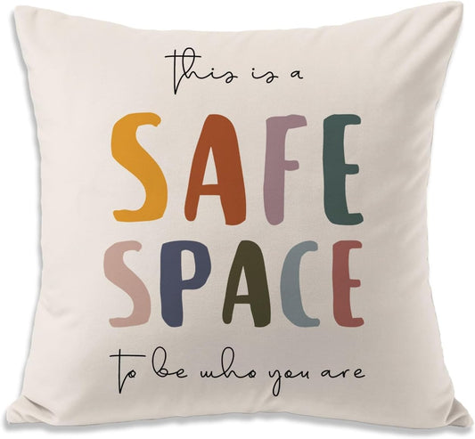 Classroom Pillows, This is a Safe Space Pillow Cover, Double-Sided Therapy Office Decor for Calm Down Corner, Reading Nook, School Counselor Office, Teachers, Counselors and Therapists