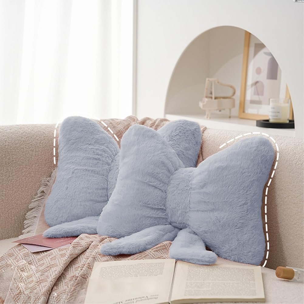 2Pack Soft Furry Bow Throw Pillows Cute Bowknot Plush Pillow Home Decor Stuffed Bow Lumbar Pillow for Bed Couch Living Room Decor (Pink)