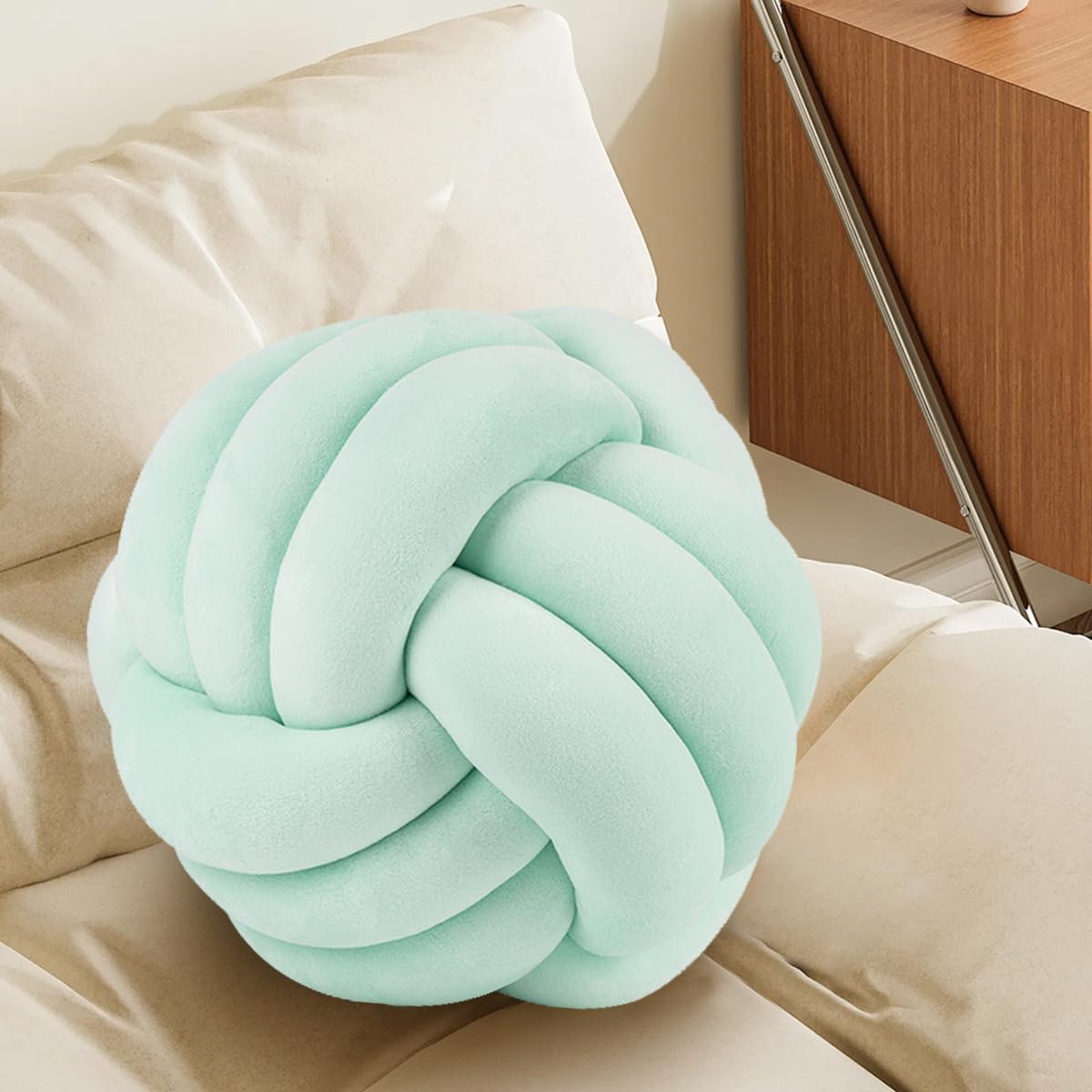 KUCCO Ivory Knot Pillow Ball, Handmade Knotted Throw Pillow, 7.87 Inch