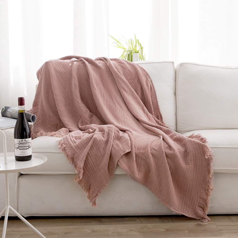 Simple&Opulence Cotton Muslin Throw Blanket for Bed, Couch, Knit Woven Gauze Blanket with Tassels, Soft Lightweight Cozy Pre-Washed Breathable Farmhouse Decoration for All-Season (Rust Orange)